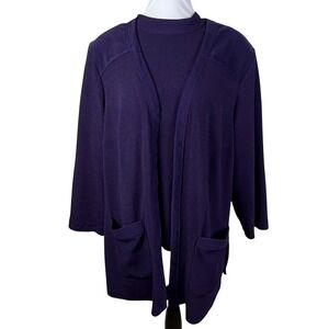 R&K Original Woman Purple 2-Piece Cardigan and Mock Neck Top Set Plus Women's 2X
